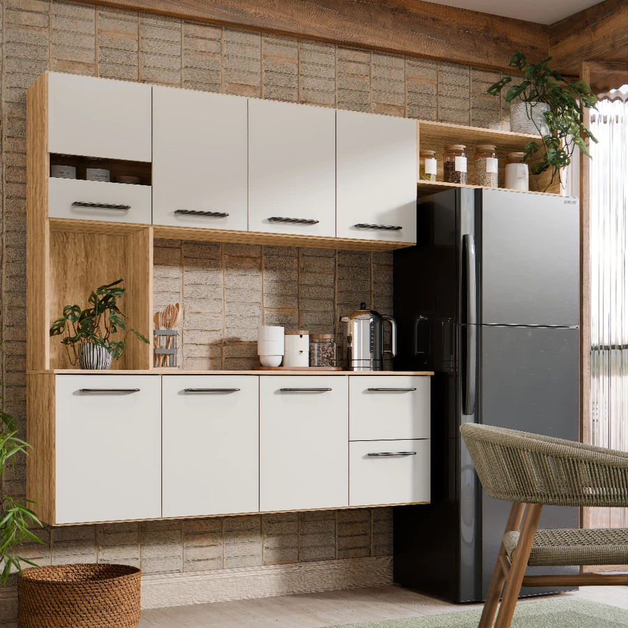 Cozinha Completa Suspensa Juliana Armário Com 7 Portas E 2 Gavetas - Maxi Do Brasil