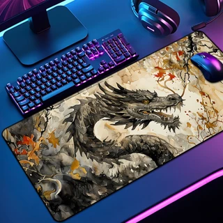 Mouse Pad Grande Dragão japonês 65x30 70x35 80x35 90x40 90x50 120x60 Antiderrapante Borda Costurada