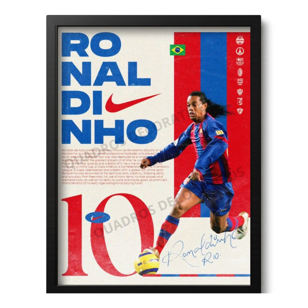Poster Ronaldinho Gaucho R10 Quadro Decorativo Jogador de Futebol