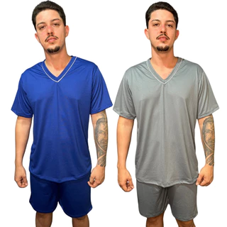Pijama Masculino Curto Verão Liso Gola V Malha Premium Confortável Estiloso em Oferta na Shopee