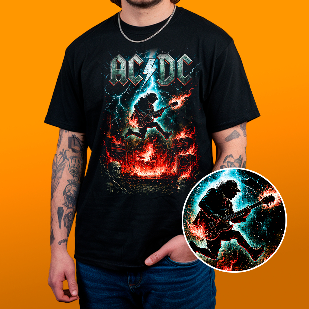Camiseta ACDC - Estampa Reticulada Algodão 30.1 