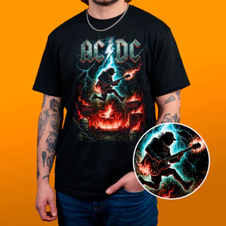 Camiseta ACDC - Estampa Reticulada Algodão 30.1