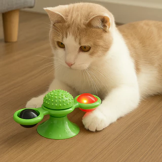 Brinquedo Interativo para Gatos Moinho Cata-Vento com Luz LED Catnip Giratório Ventosa Erva de Gato