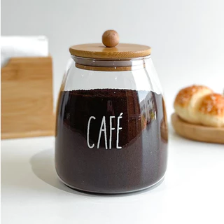 Pote Bojudo para Cantinho do Café Pote de Vidro e Hermético com tampa de Bambu 1 Litro