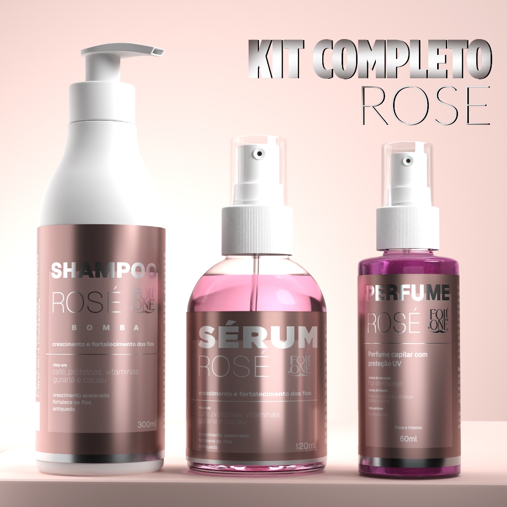 Kit Crescimento Capilar Rosé, Sérum, Shampoo Bomba e Perfume Para ...