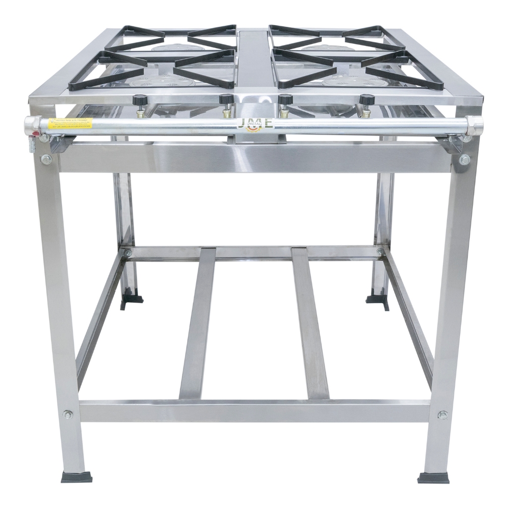 Fogão 30x30 4 Bocas Industrial Inox De Piso Com Acessórios