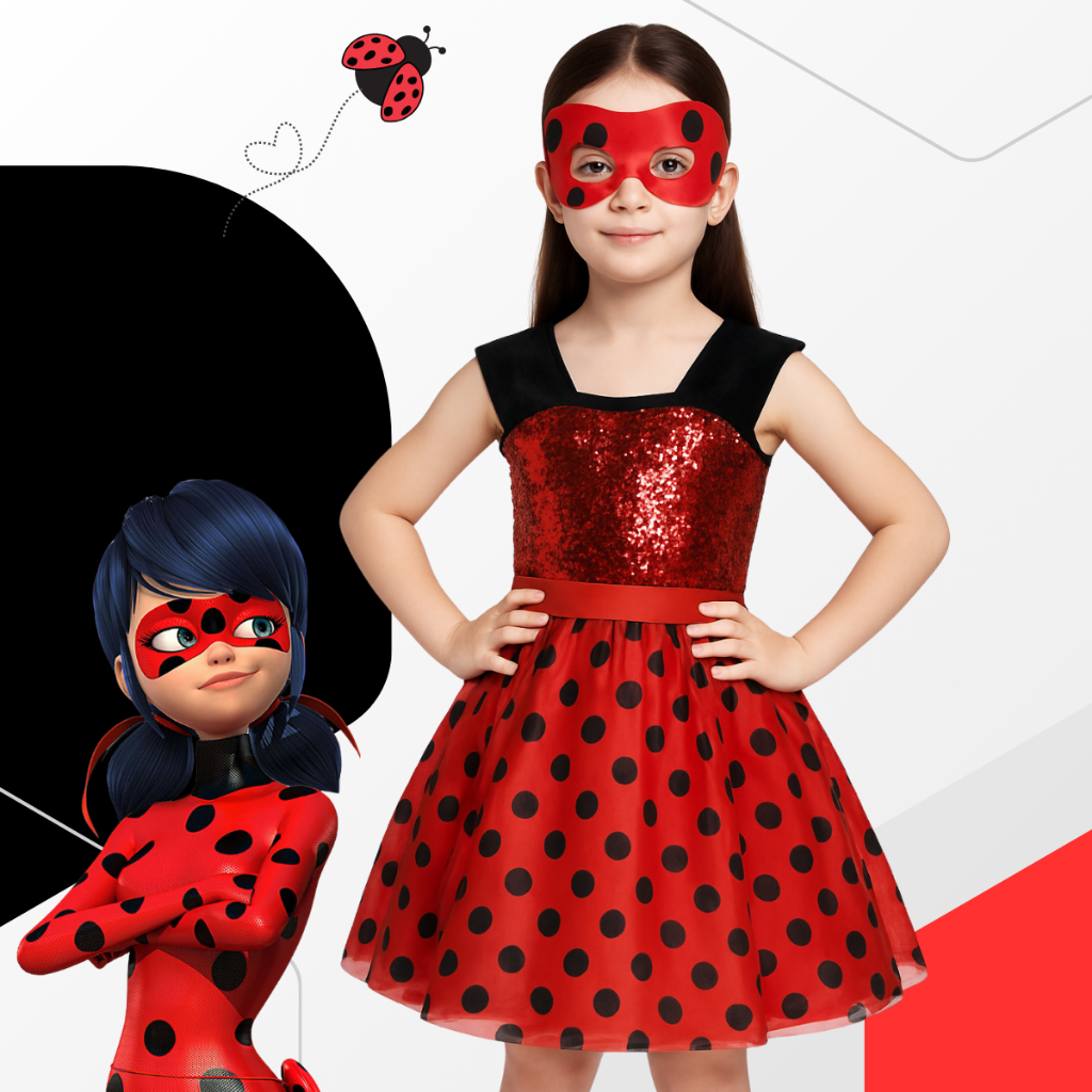 Fantasia Ladybug Infantil com Máscara – Fantasia Joaninha Menina com ...