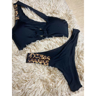 Conjunto Biquíni Preto Oncinha Mula Manca Um Ombro Só Feminino Praia em Oferta na Shopee