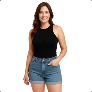 Kit 3 Regatas Feminina Gola Alta inG — Rayon +Elastano — P ao GG