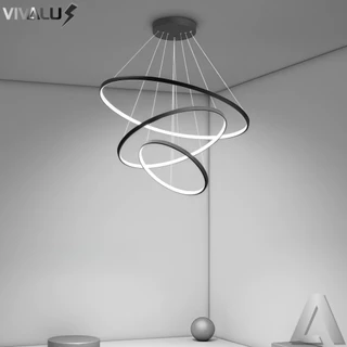 Lustre Led Moderno Pendente Anéis Led 3 Arcos Aros Preto Luminária Minimalista Para Sala Mesa Quarto