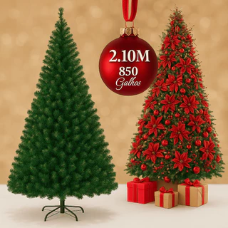 Árvore De Natal Pinheiro 210cm 850Galhos Cheia Premium Verde