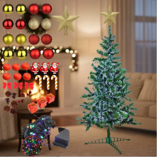 Árvore De Natal Completa Decorada Verde Nevada 90 Enfeites 1,20cm 110 Galhos Com Pisca