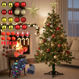 Árvore De Natal Decorada Completa 90cm Mais 90 Enfeites Com Pisca