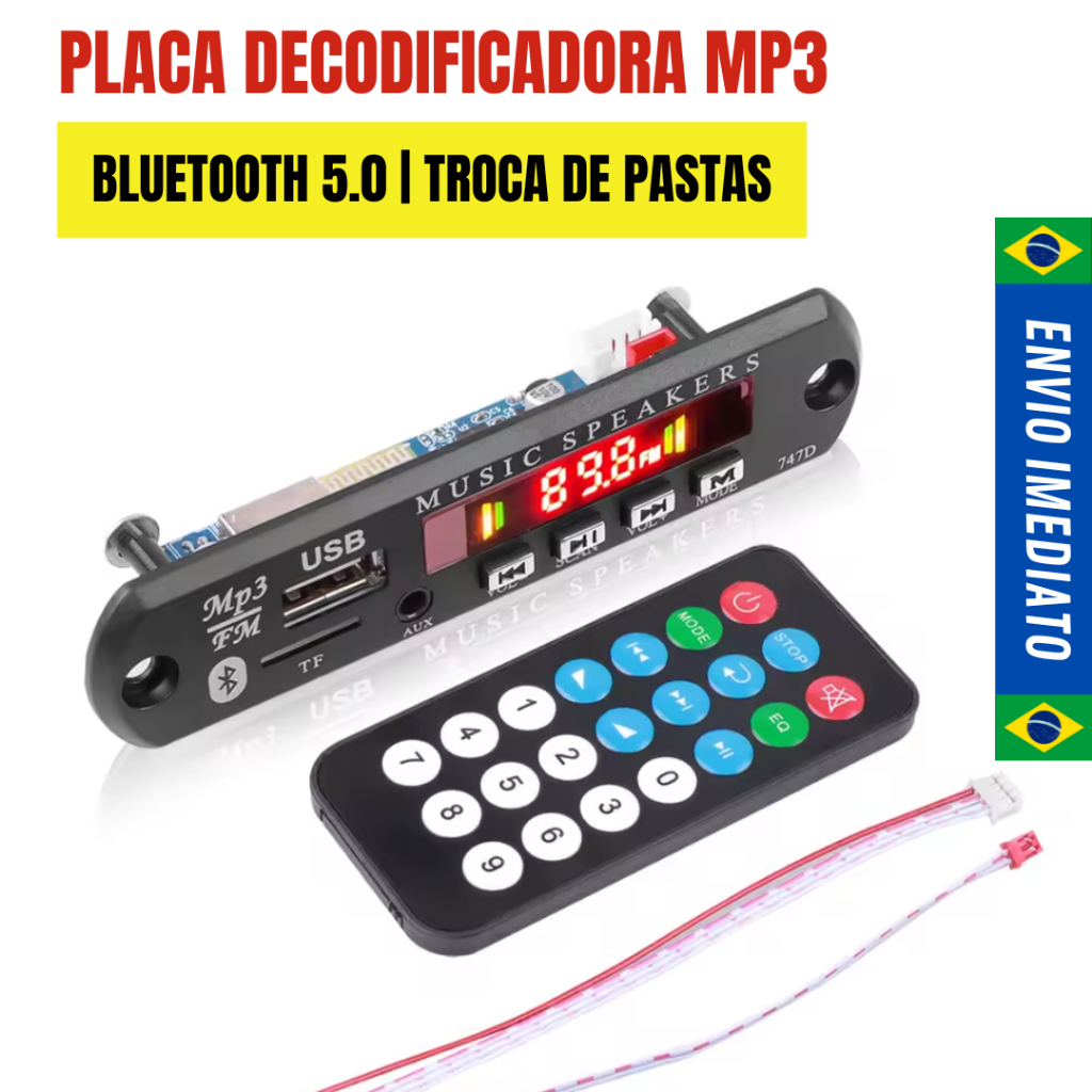 PLACA DECODIFICADORA MP3 SLIM PARA CAIXA ATIVA BLUETOOTH 5.0 USB AUX FM ...