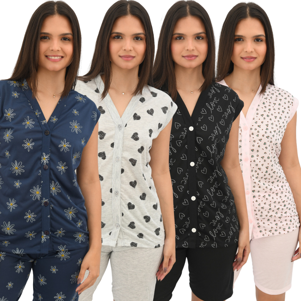 Pijama Feminino Aberto com Botões Manga Japonesa Estiloso e Confortável em Oferta na Shopee