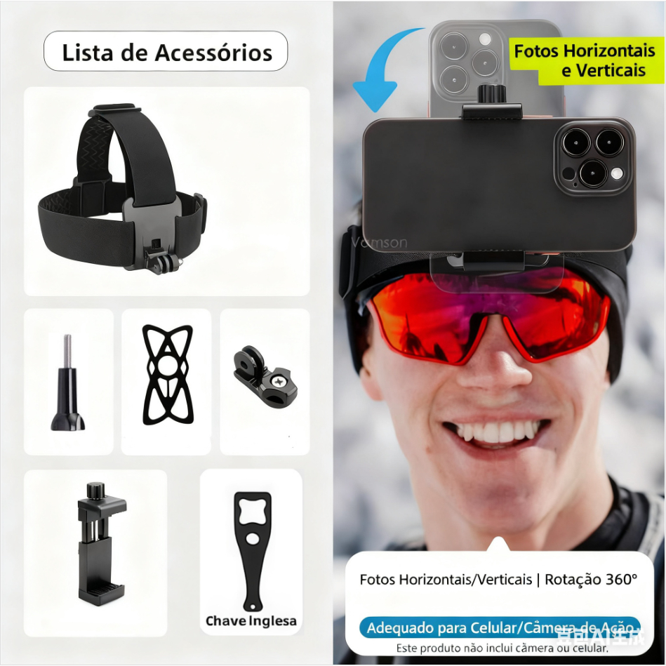 Suporte De Cabeça Universal Para Celular/Iphone/Samsung/Xiaomi/Huawei/Gopro Hero Sjcam