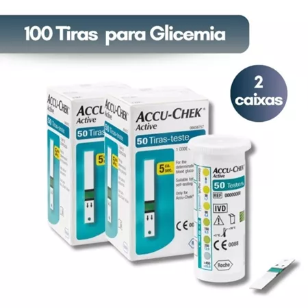 100 Tiras ACCU CHECK ACITVE Para Medir Glicemia - Sem Codificação, Vida Útil Mais Longa