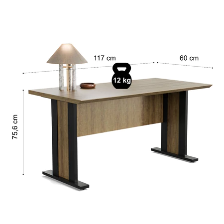 Mesa escritório industrial madeira com pés moderna para home office ou empresa cor amêndoa preta