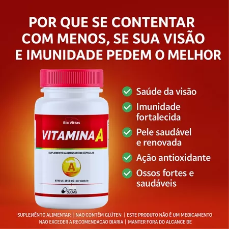 Vitamina A Retinol 590MG 8700ui Imunidade Pele Saudável 60 120 Cápsulas Bio Vittas