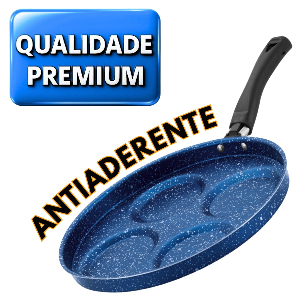 Frigideira Bege 4 Ovos e Hambúrgueres Teflon Premium Antiaderente Frita sem oleo e sem Grudar