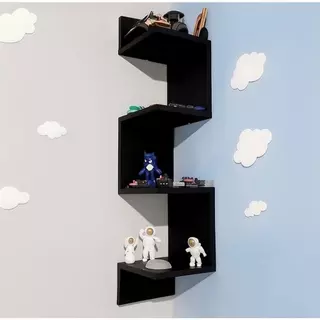 Prateleira De Canto Reto Branco Preto Madeirado Estante Livros Nicho Brinquedos