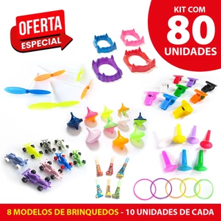 Kit 80 Mini Brinquedos (8 Modelos) para Sacolinha Surpresa, Lembrancinha de Aniversário, Dia das crianças