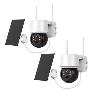 Câmera Segurança Speed Dome ICSEE Lente PTZ Wifi Placa Solar Ambiente Externa e Interna Preto Branco