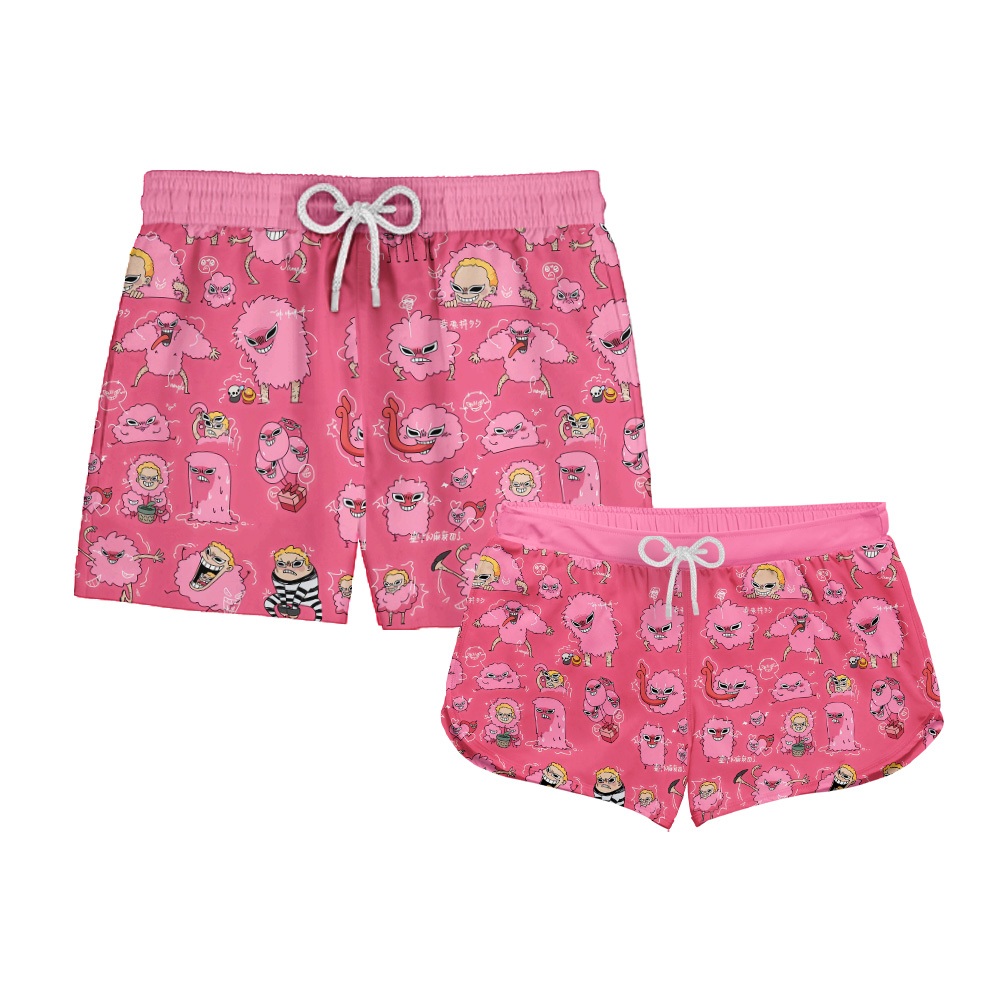 Kit Shorts Casal Academia Estampado Anime Piece Pirata Donquixote
