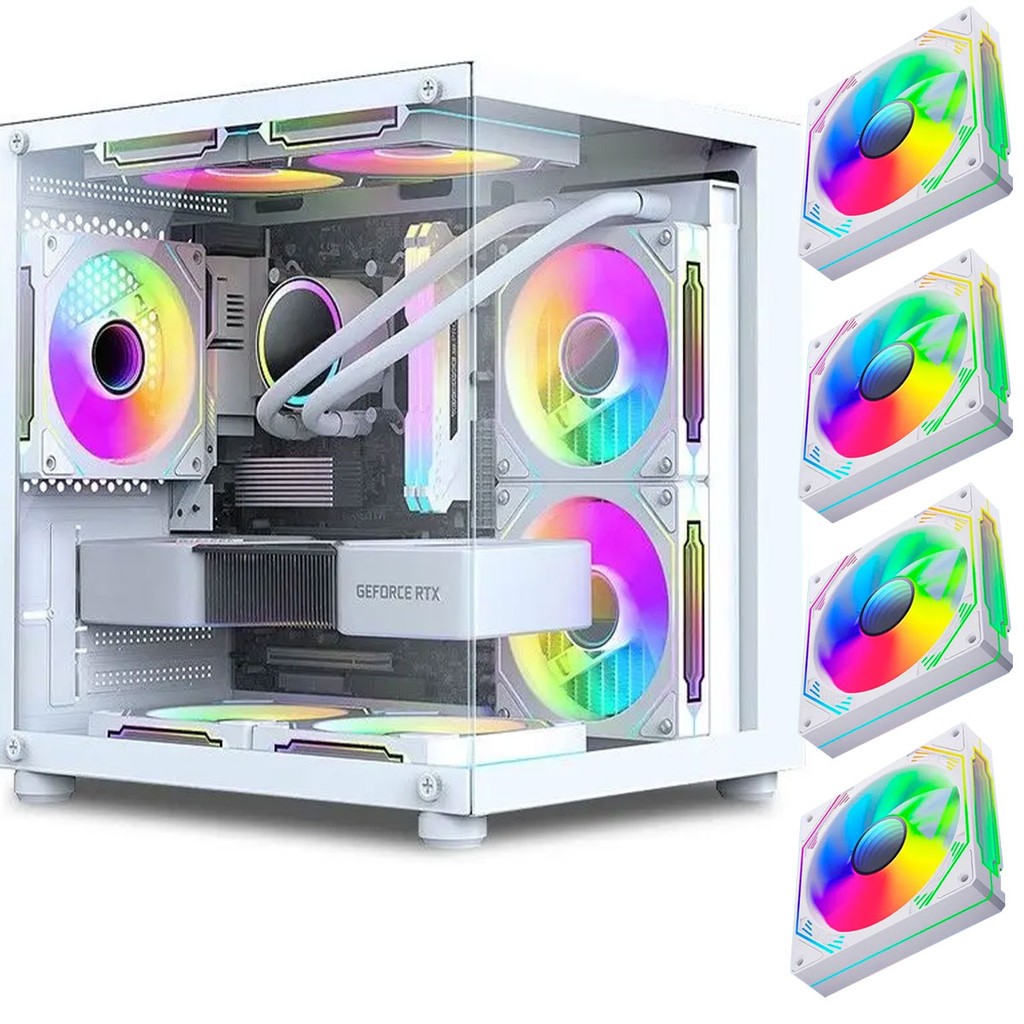 Gabinete Gamer BRANCO Aquário em Vidro Com 4 Fans RGB GB1797