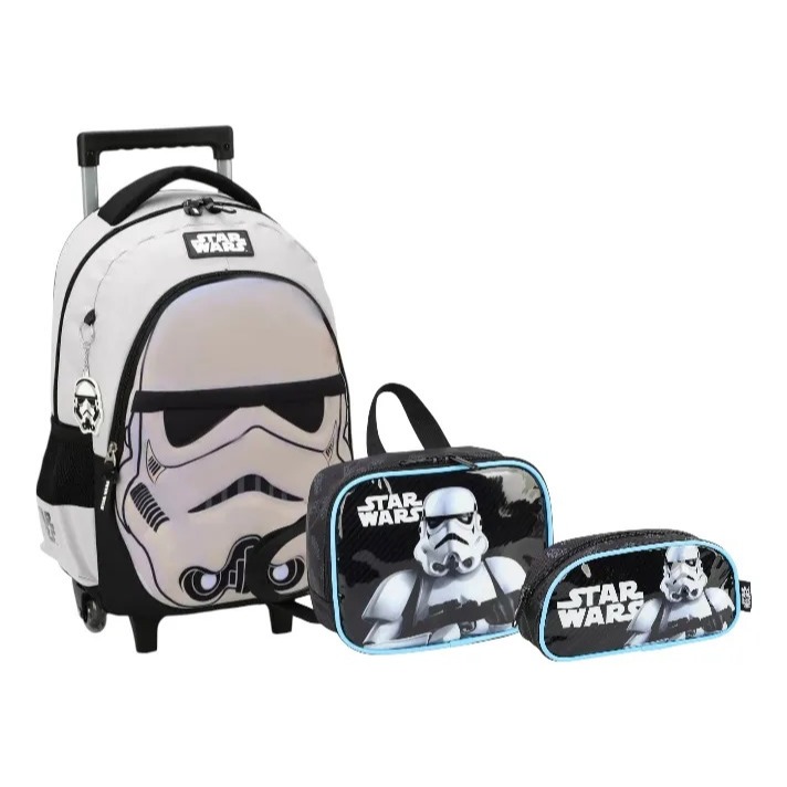 Kit Mochila Escolar Star Wars Stormtrooper Rodinhas Grande | Shopee Brasil