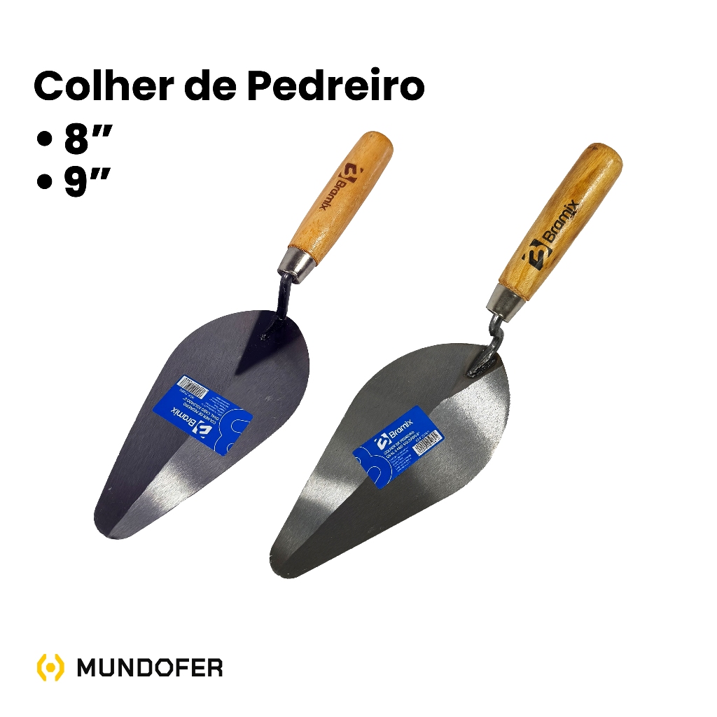 Colher de Pedreiro Oval 8" 9" Polegada Profissional Canto Redondo Curvo ...