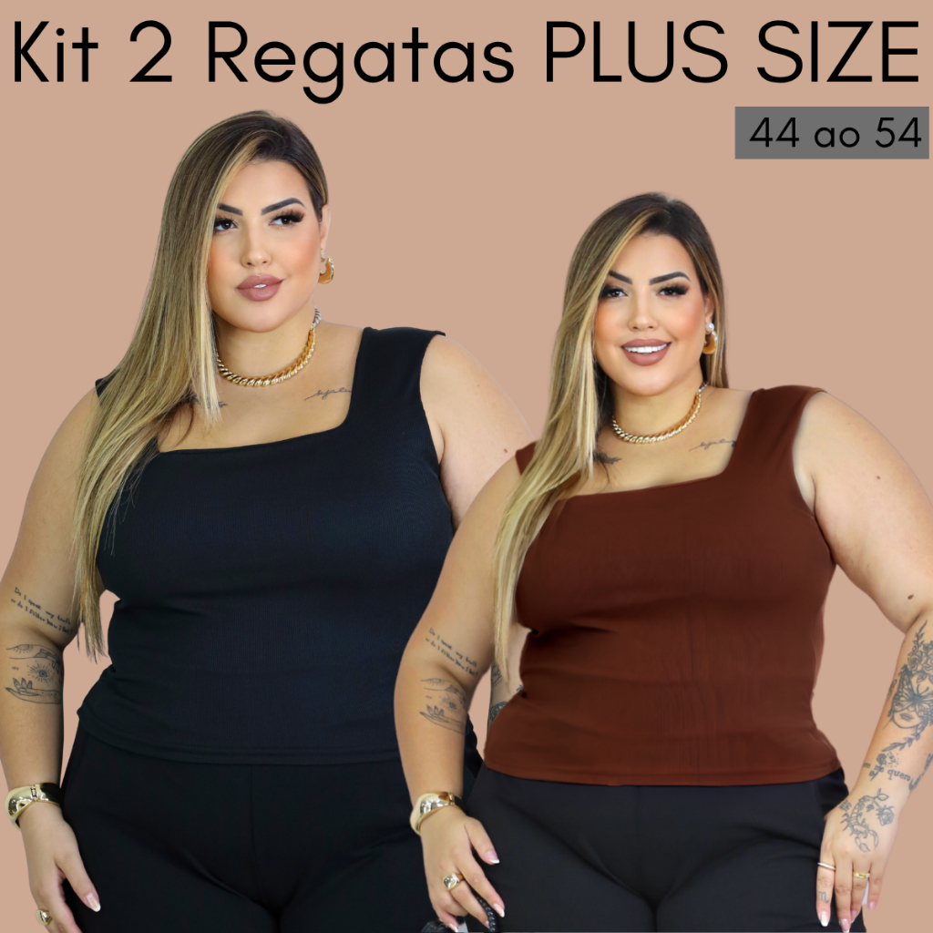 KIT 2 Blusa Regata Plus Size Social Chique com Gola Quadrada Verão Moda ...