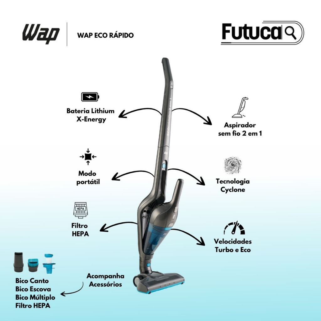 Aspirador de Pó 2 em 1 Sem Fio WAP Eco Rápido Vertical Portátil ...