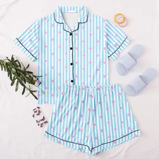 Pijama de Botão Americano Feminino Blogueira Estiloso Temático Meia Manga Short Doll Fofo em Oferta na Shopee