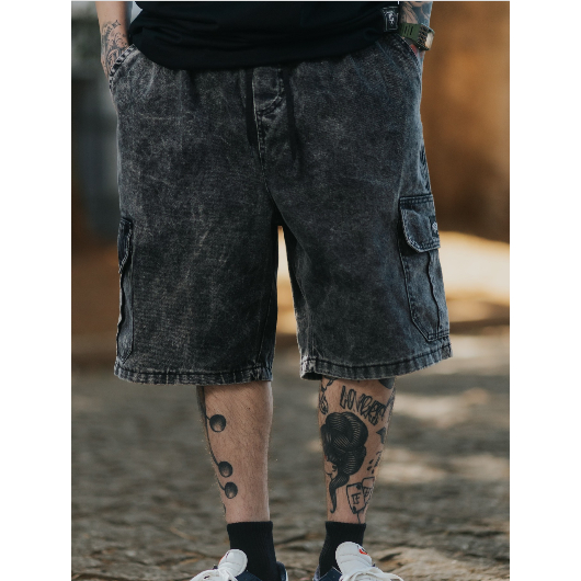 Bermuda Cargo Masculino Bolso Lateral Skatista Streetwear Preta Mescla Cinza Grafite