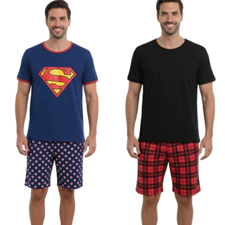 Pijama Adulto Masculino Netflix Super Herói Curto Verão em Oferta na Shopee