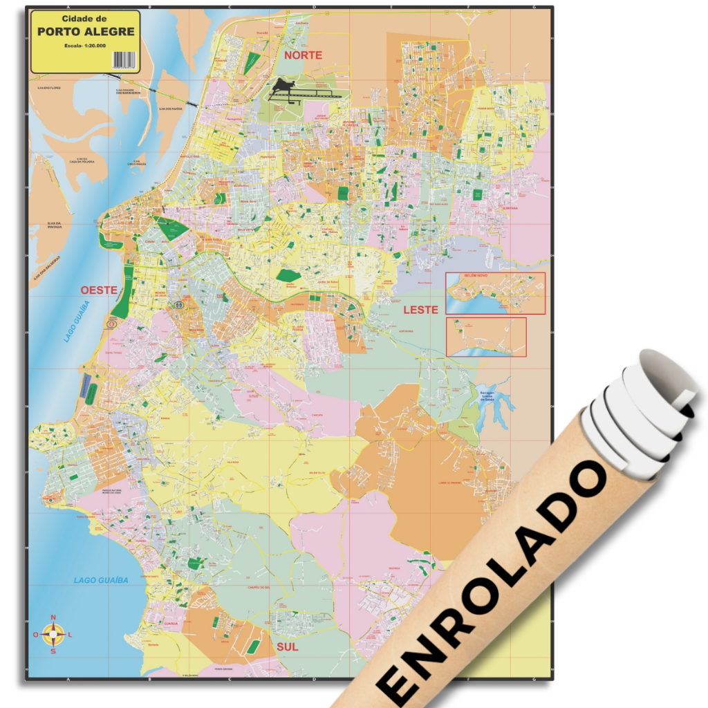 Mapa Porto Alegre Politico Rodoviário Ruas Poster Grande Geográfico ...