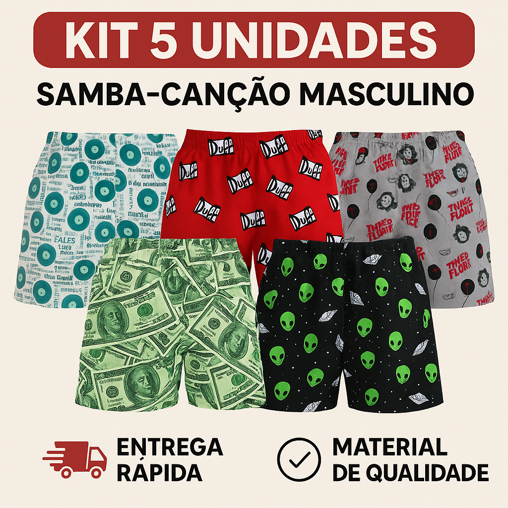 Kit Com 5 Samba Canção Multmarcas Roupa De Dormir De Homem Cueca De Dormir Short De Dormir Homem Masculino Kit Com 5 Samba Canção Multmarcas Roupa De Dormir De Homem Cueca De Dormir Short De Dormir Homem Masculino