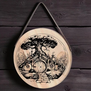 Placa porta madeira pinus decoração hobbit senhor dos anéis