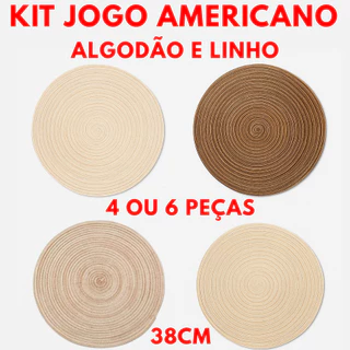 Kit 6 Ou 4 Peças Jogo Americano 38cm Algodão E Linho Qualidade Para Mesa Posta Redondo Elegante em Oferta na Shopee