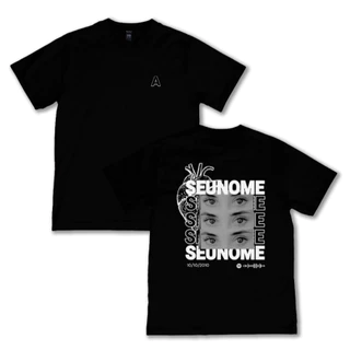 Camiseta Algodão Personalizada com Arte de Olhos Nome e QR Code Spotify Presente