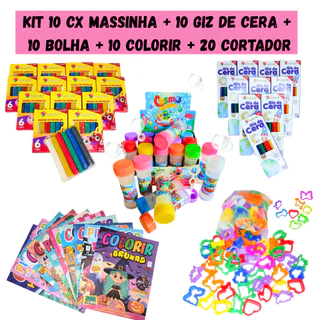 Kit 10 Massinha Modelar + 10 Bolha Sabão + 10 Giz Cera + 20 Corta + 10 Colorir Lembrancinha Infantil em Oferta na Shopee