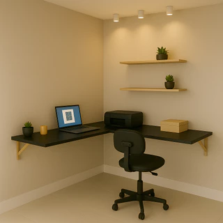 Mesa em L Suspensa 120cmx150cm 100% MDF na cor Preta para Estudos Home Office Computador