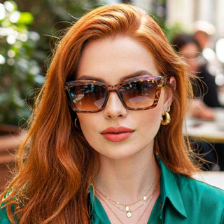 Oculos de Sol Gatinho Retangular Cara de Rica Social Casual Moda Feminina