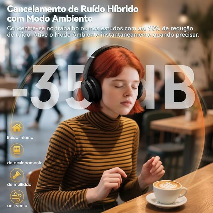Fone de Ouvido Bluetooth Over Ear Hero Max, Cancelamento de Ruído ...