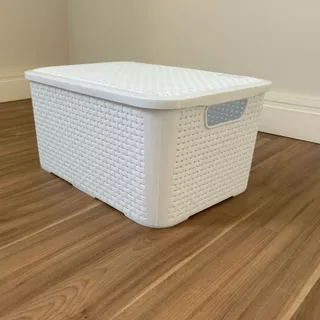 Caixa Cesta Organizadora Rattan 18 Litros Branco com Tampa e Alças Reforçadas em Oferta na Shopee