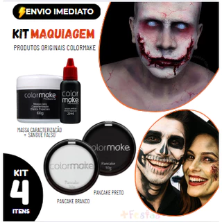 Kit Maquiagem Cicatrizes Realista Sangue Pancake Halloween Cosplay Terror Colormake