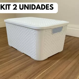 KIT 2 Cestos Organizadores Empilhavel Branco 18 Litros Com Tampa Reforçada em Oferta na Shopee