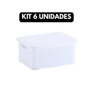 KIT 6 Caixas Cesto Organizador Branco Rattan com Tampa e Alça 18 Litros em Oferta na Shopee