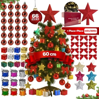 Árvore De Natal Pequena 60cm Com Decoração Completa Promoção
